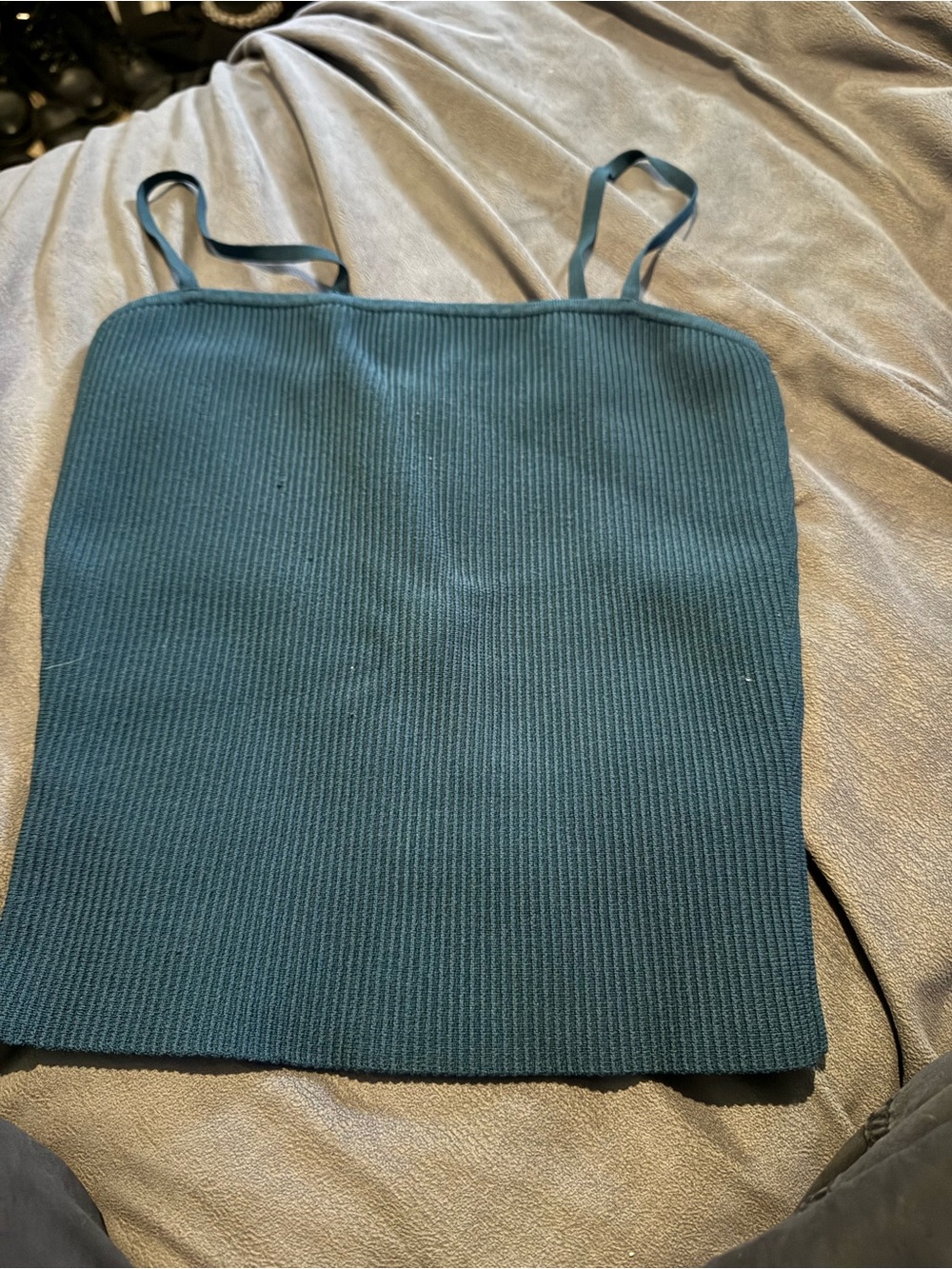 Aritzia Ribbed Square-Neck Cami in Teal Blue